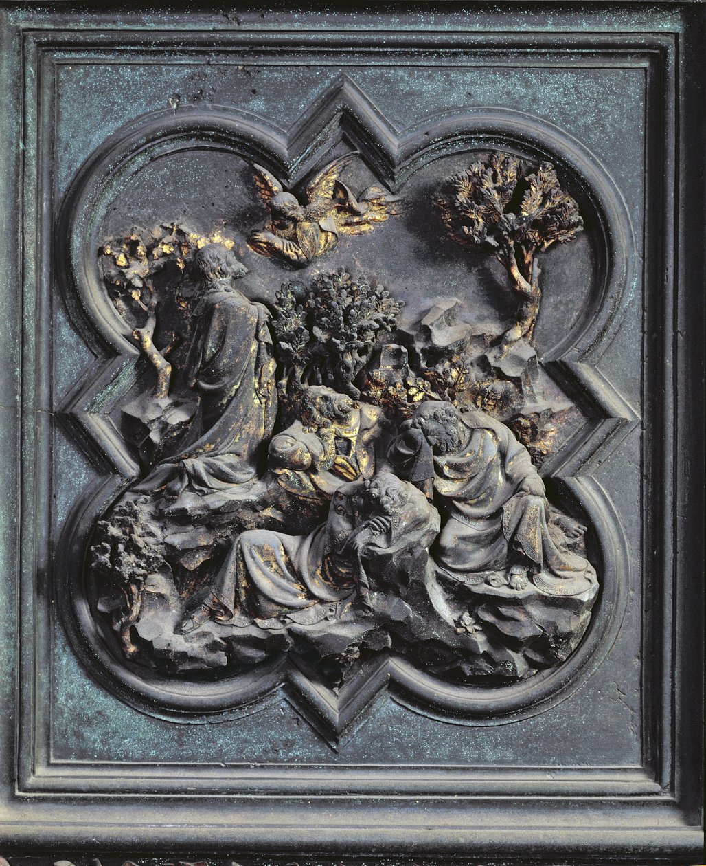 Agony in the Garden, San Giovannin kastekappelin pohjoisten ovien kolmastoista paneeli, 1403-24 (pronssi) tekijältä Lorenzo Ghiberti