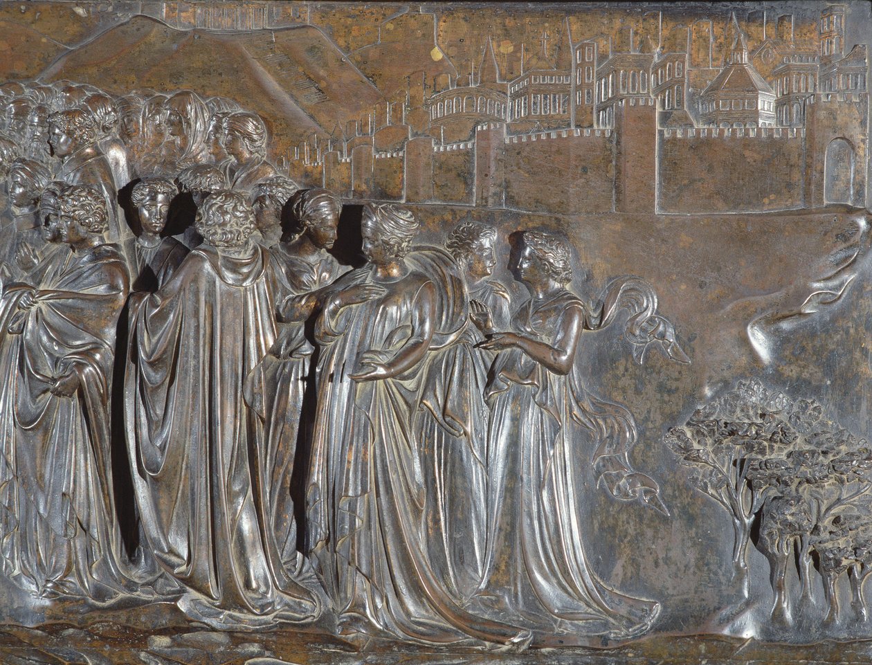 Yksityiskohta joukosta, Pyhän Zenobiuksen pyhäkkö, 1432-35 pronssia tekijältä Lorenzo Ghiberti