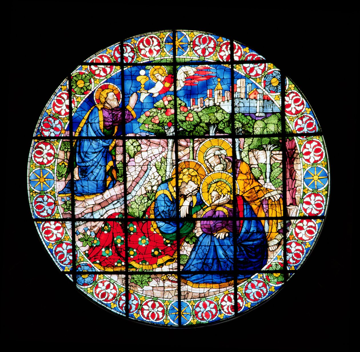 Oculus, joka kuvaa Kristusta Getsemanen puutarhassa, 1443-45 (lasimaalaus) tekijältä Lorenzo Ghiberti