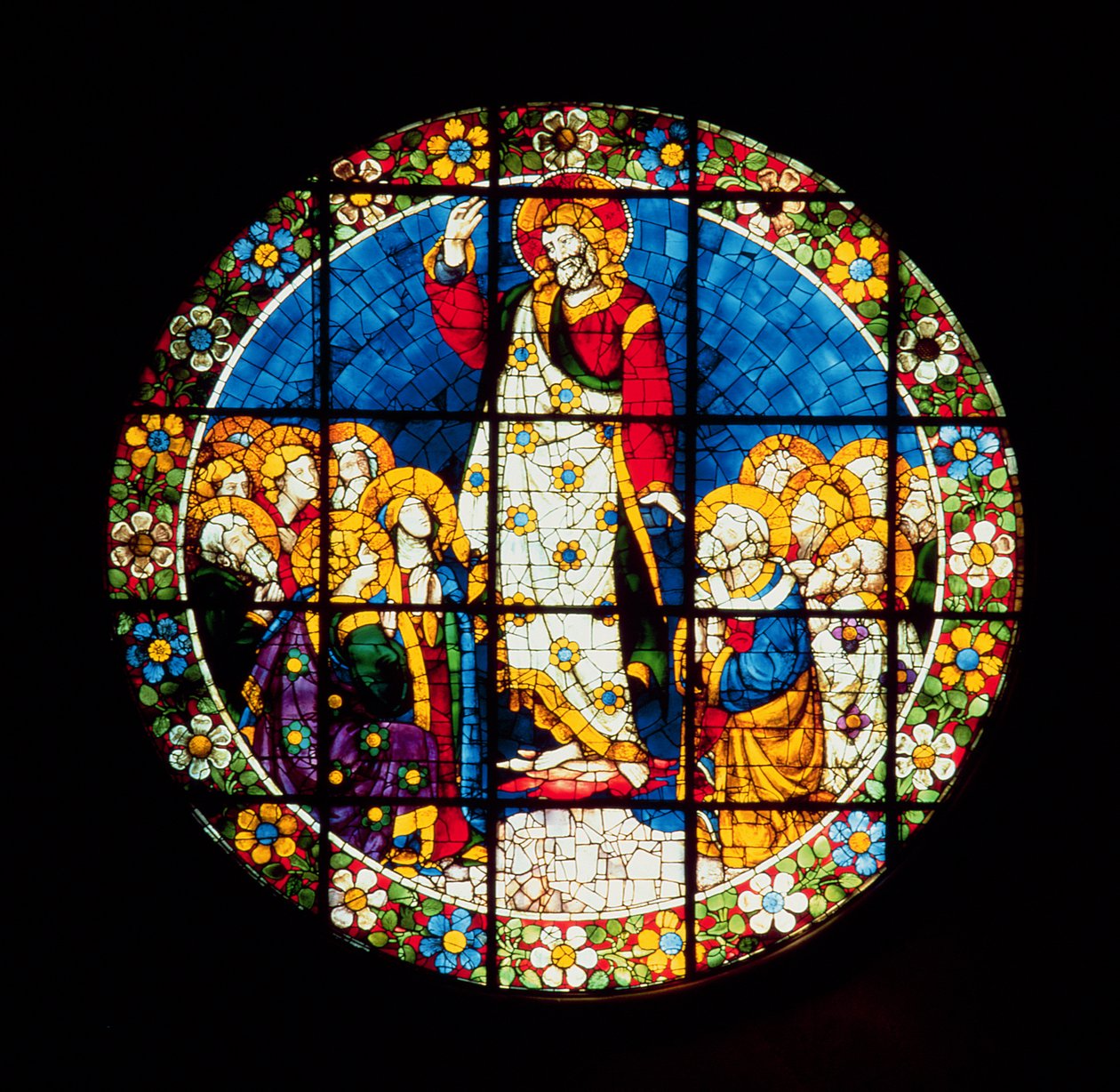 Oculus, joka kuvaa Kristuksen taivaaseenastumista, 1443-1445 (lasimaalaus) tekijältä Lorenzo Ghiberti
