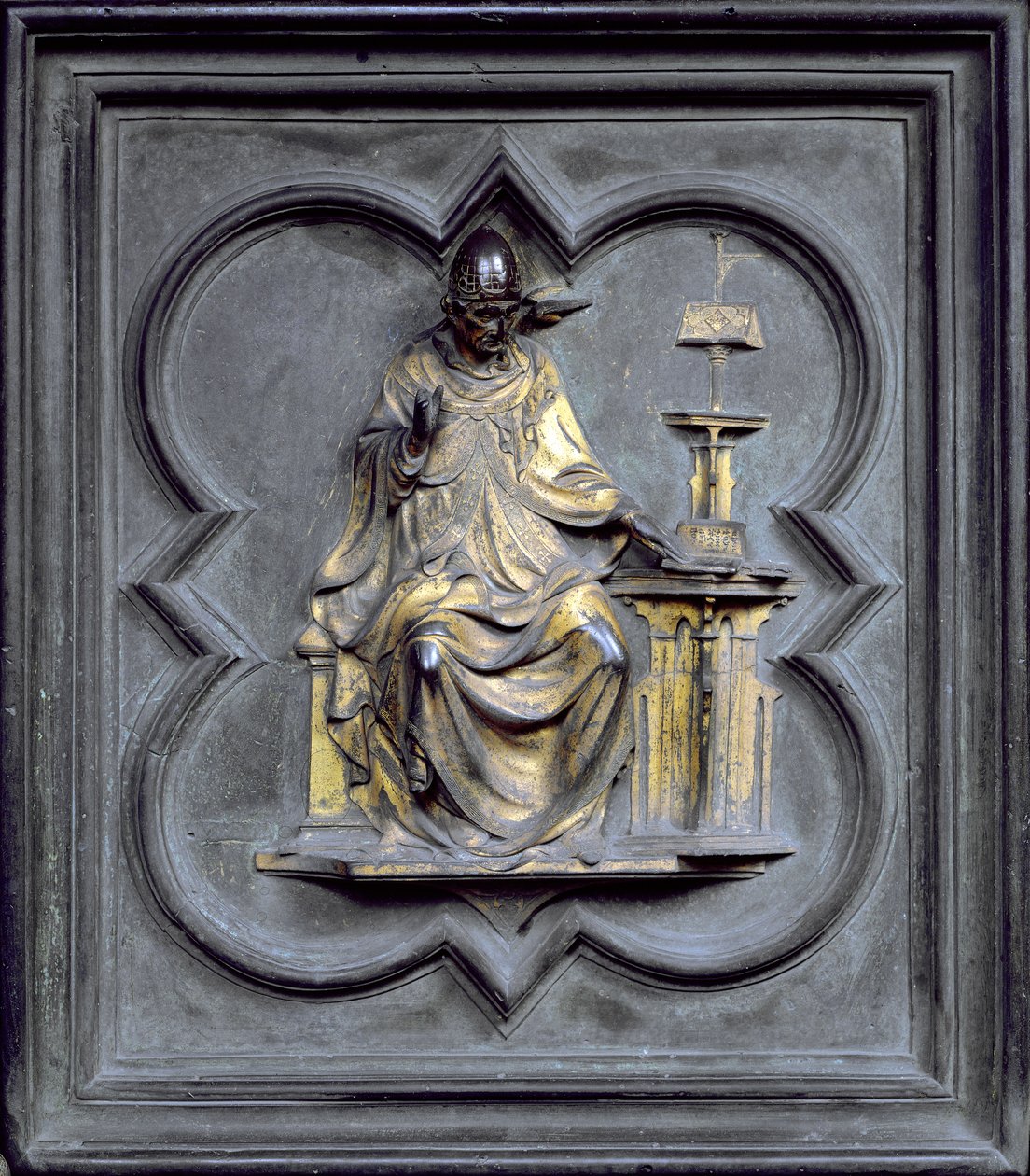 St. Gregory, paneeli G San Giovannin kastekappelin pohjoisista ovista, 1403-24 (pronssi) tekijältä Lorenzo Ghiberti