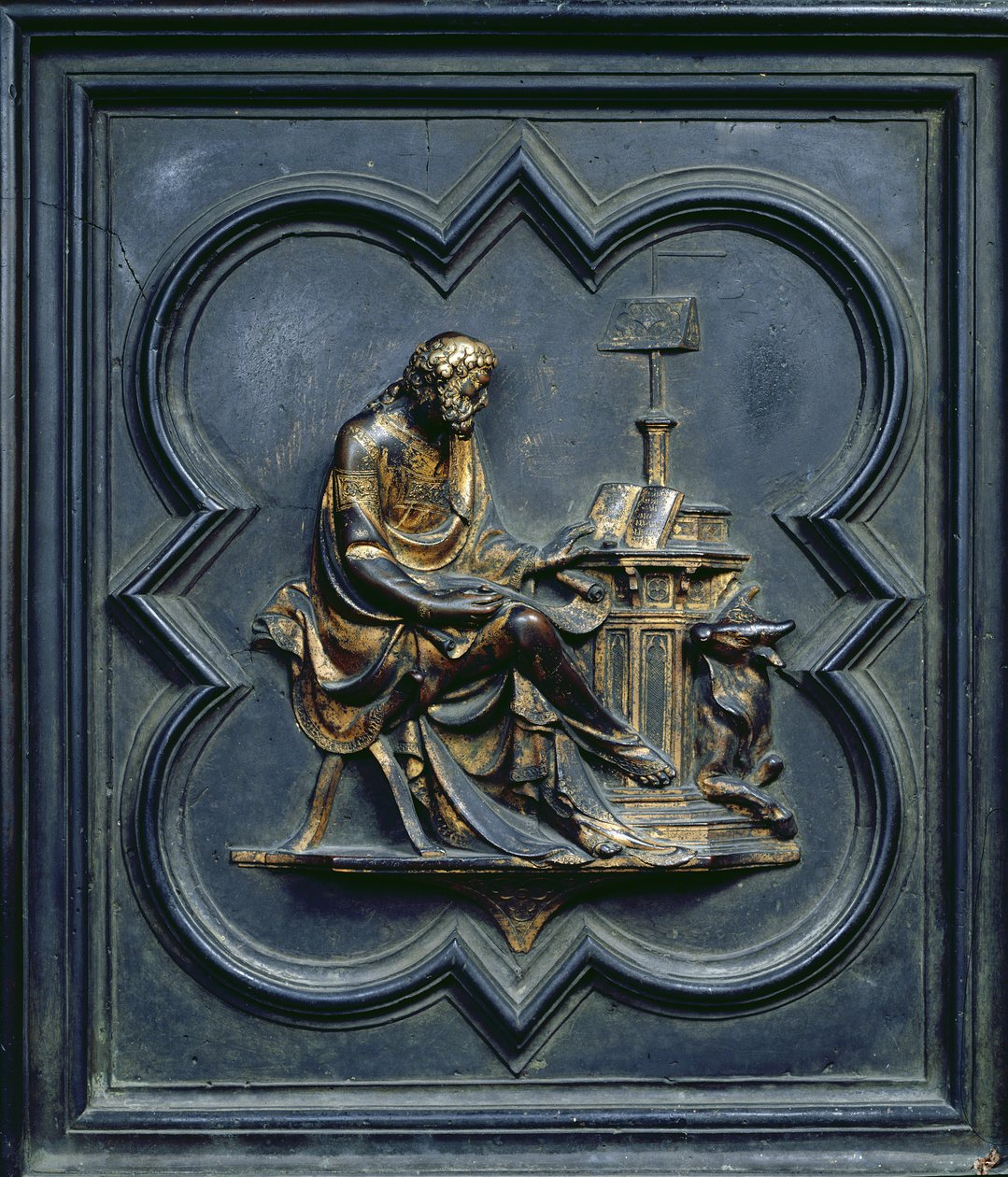 Pyhä Luukas evankelista, paneeli C San Giovannin kastekappelin pohjoisista ovista, 1403-24 (pronssi) tekijältä Lorenzo Ghiberti