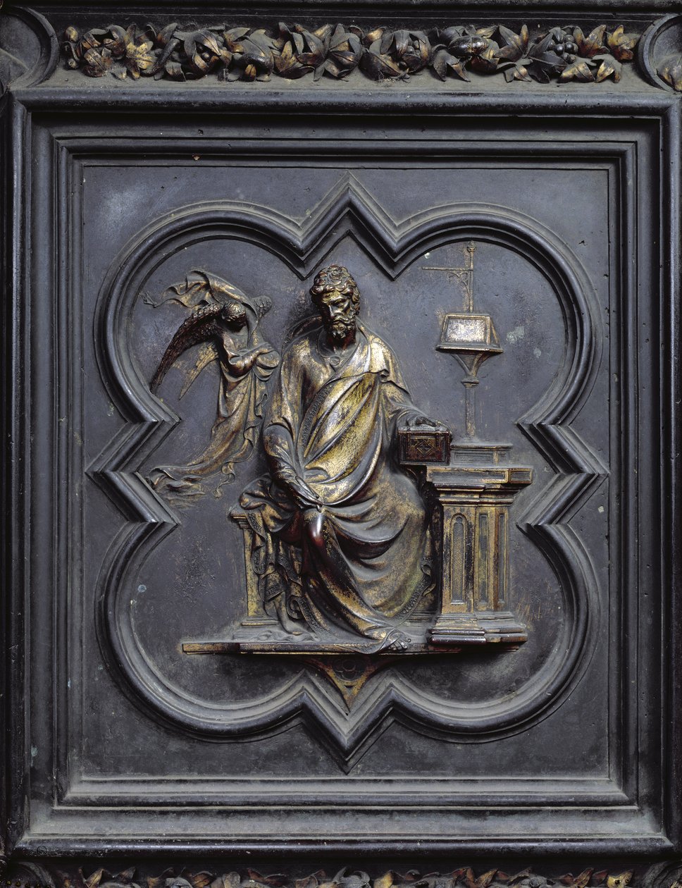 Pyhä Matteus evankelista, paneeli B San Giovannin kastekappelin pohjoisista ovista, 1403-24 (pronssi) tekijältä Lorenzo Ghiberti