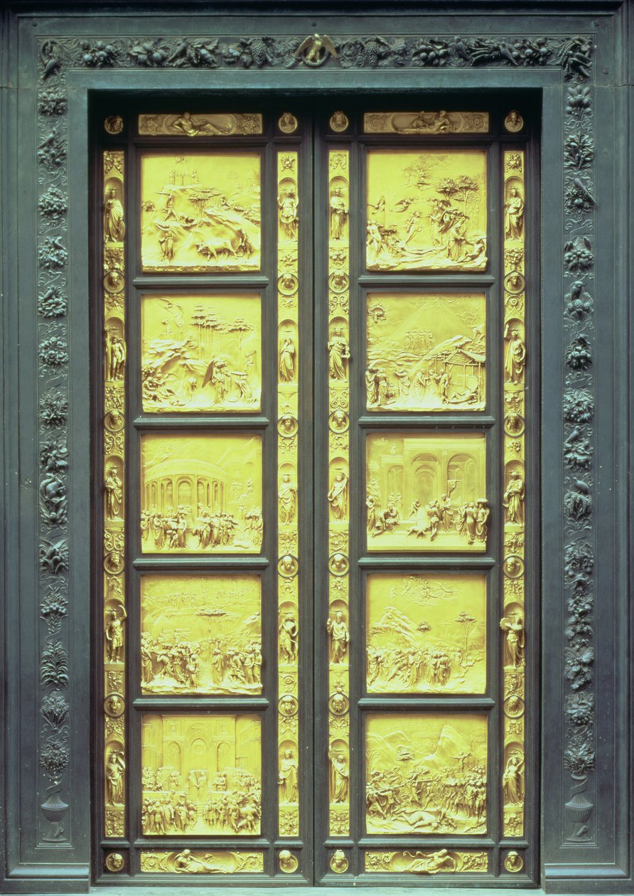 Paratiisin portit (East Doors) koostuu 10 kohokuvioisesta paneelista, jotka kuvaavat Vanhan testamentin kohtauksia 1425-52 (kullattua pronssia) tekijältä Lorenzo Ghiberti