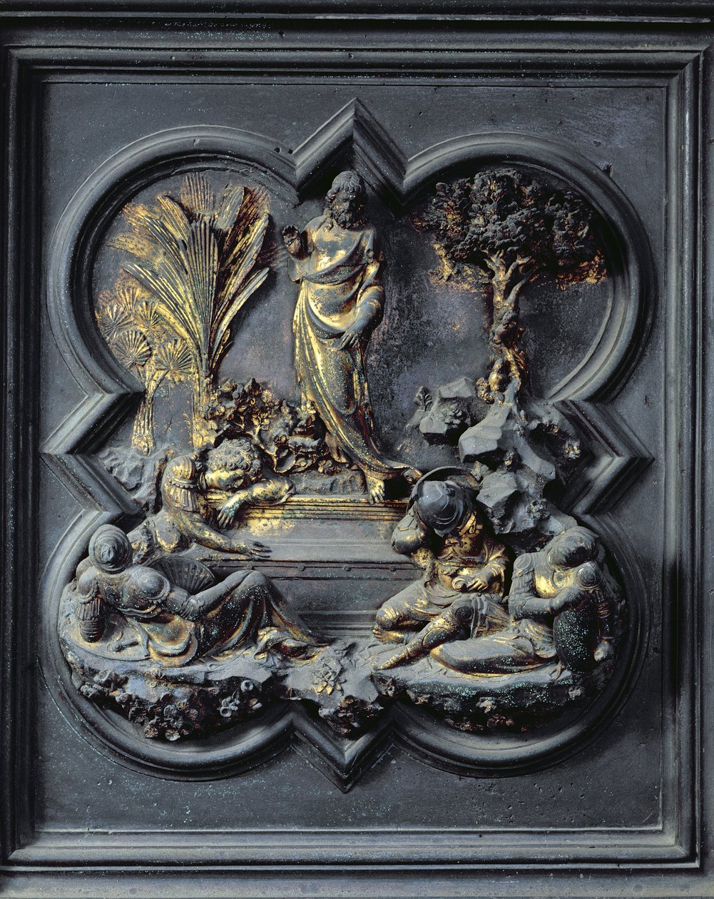 Kristuksen ylösnousemus, San Giovannin kastekappelin pohjoisten ovien yhdeksästoista paneeli, 1403-24 (pronssi) tekijältä Lorenzo Ghiberti
