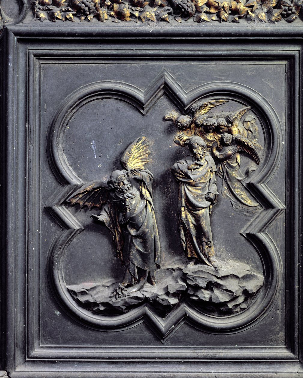 Kristuksen kiusaus, San Giovannin kastekappelin pohjoisten ovien kuudes paneeli, 1403-24 (pronssi) tekijältä Lorenzo Ghiberti