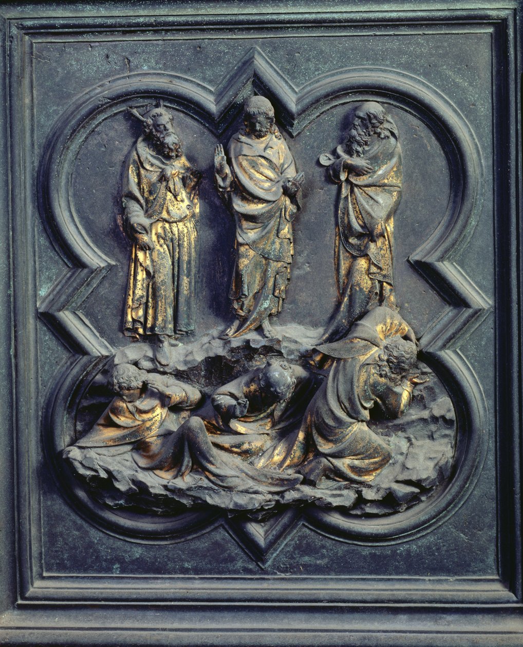 Kirkastus, San Giovannin kastekappelin pohjoisten ovien yhdeksäs paneeli, 1403-24 (pronssi) tekijältä Lorenzo Ghiberti