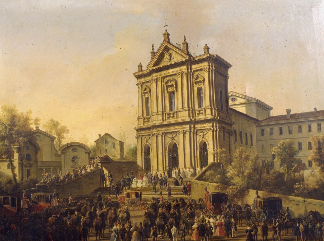 Paavi Gregorius XVI:n vierailu San Gregorio al Celion kirkossa, noin 1831-47. tekijältä Lorenzo Scarabellotto