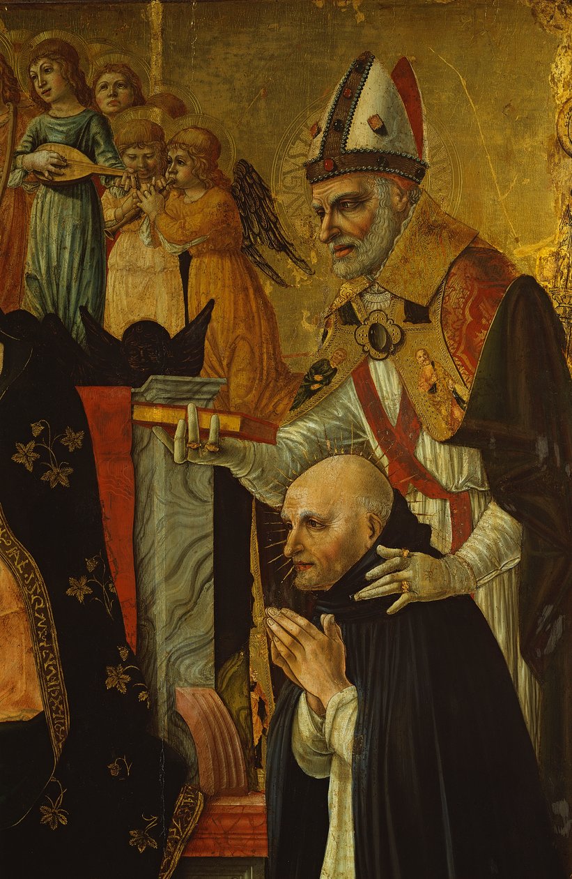 Pyhän Katariinan Sienan häät, yksityiskohta Pyhästä Augustinuksesta ja Dominikaanisesta Beatuksesta, n. 1481-1500 (tempera paneelissa) (katso myös 99055) tekijältä Lorenzo dAlessandro da Severino II