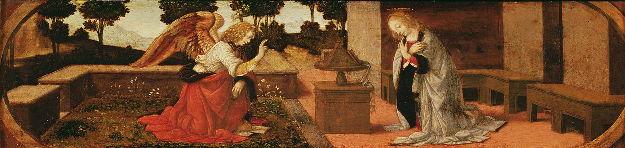 Marian ilmestys, predella-taulu alttaritaulusta, 1478-85. tekijältä Lorenzo di Credi