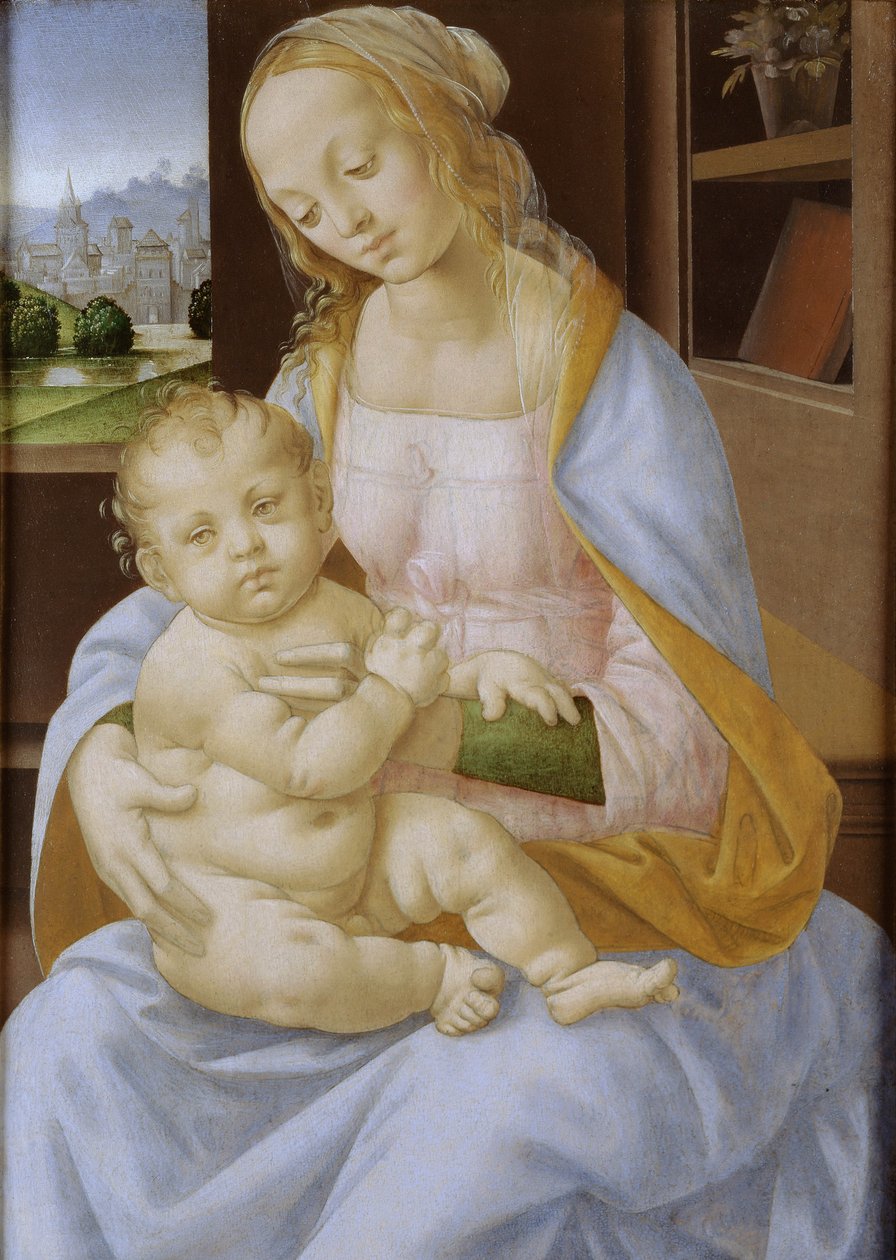 Neitsyt ja lapsi, 1400-1500-luku (öljy ja tempera taulussa) tekijältä Lorenzo di Credi