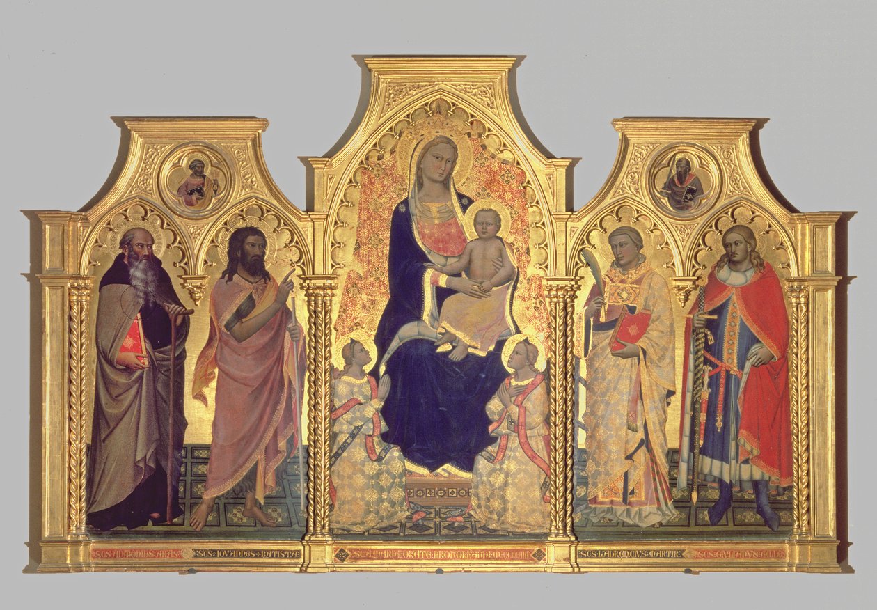 Madonna ja lapsi St. Anthony Abbotin, Pyhän Johannes Kastajan, St. Lawrencen ja St. Julianuksen kanssa, 1404 (tempera paneelissa) tekijältä Lorenzo di Niccolo Gerini