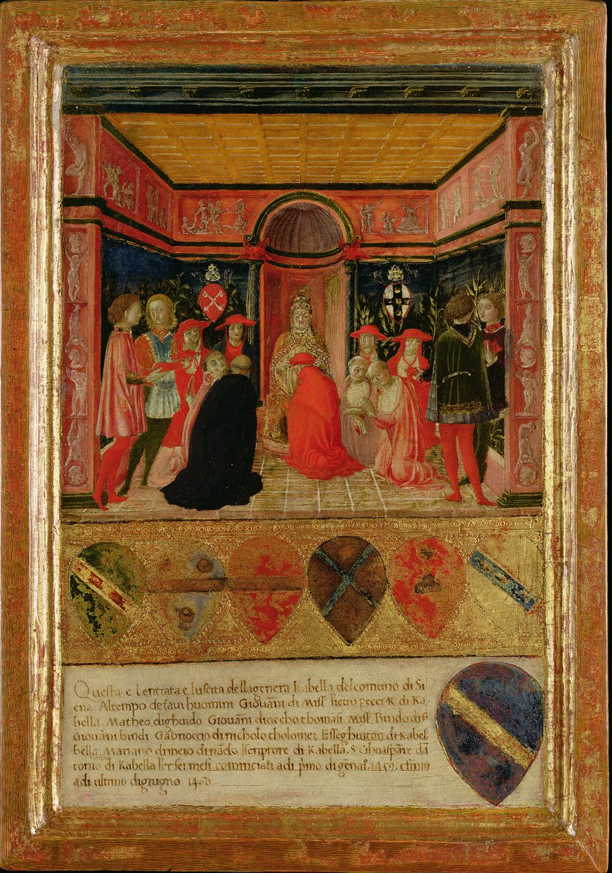 Paavi Pius II (1405-64) asetti kardinaali Francesco Piccolomini Todeschin (1439-1503) 1460 tekijältä Lorenzo di Pietro Vecchietta