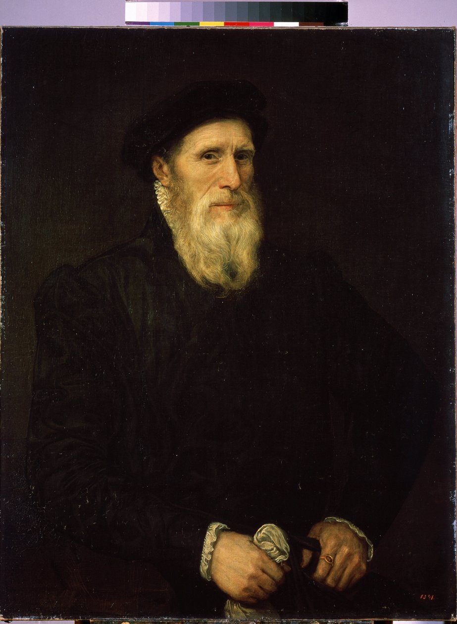 ""Vanhan miehen muotokuva"" (Vanhan miehen muotokuva) Lorenzo Lottolle (1480-1556) kuuluva maalaus n. 1550 Koko 93x72 cm Pietarin Eremitaaši tekijältä Lorenzo (attr. to) Lotto