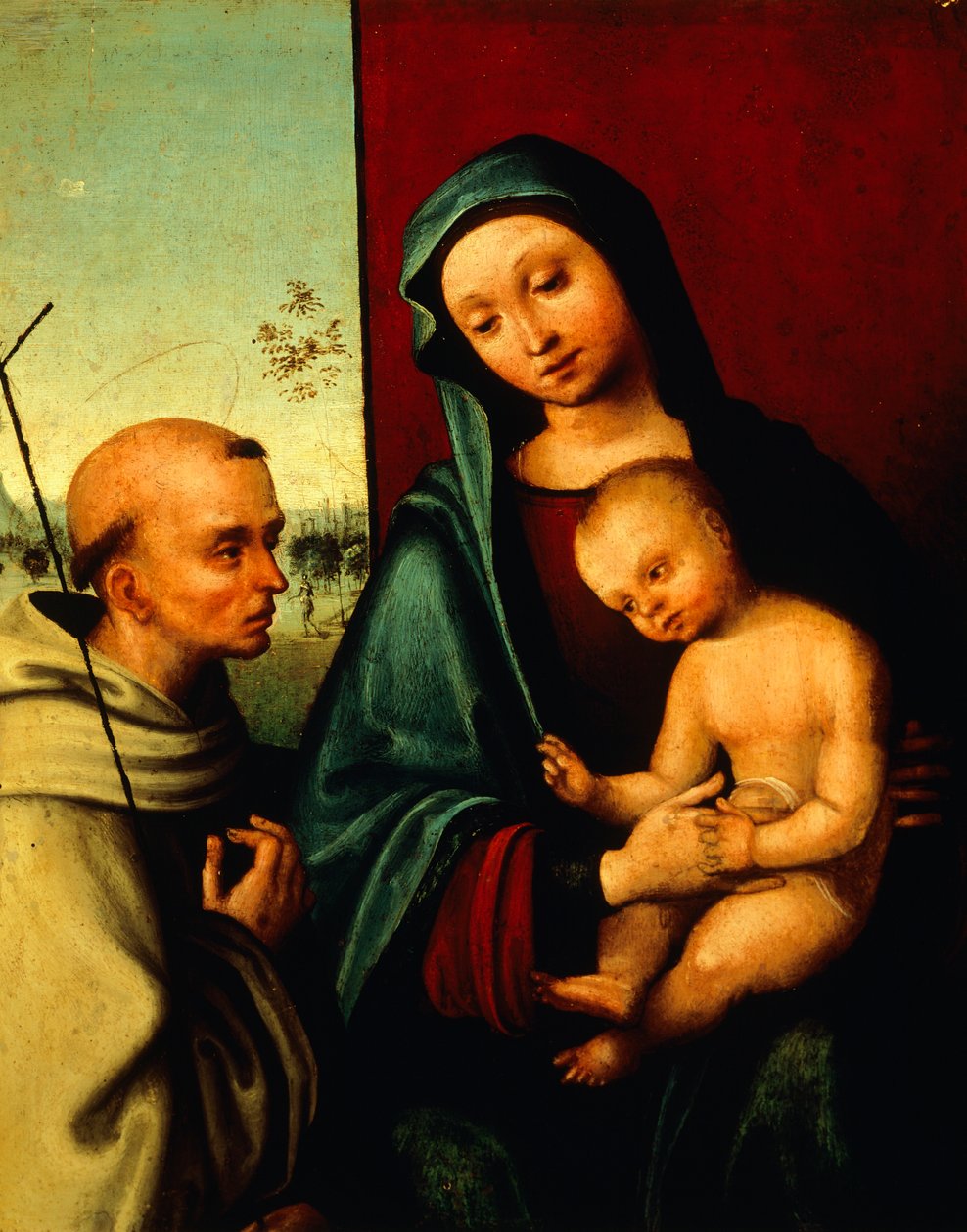 Madonna lapsen kanssa ja pyhä Franciscus, Lorenzo Costa (n. 1537-1583), yksityiskohta tekijältä Lorenzo Costa