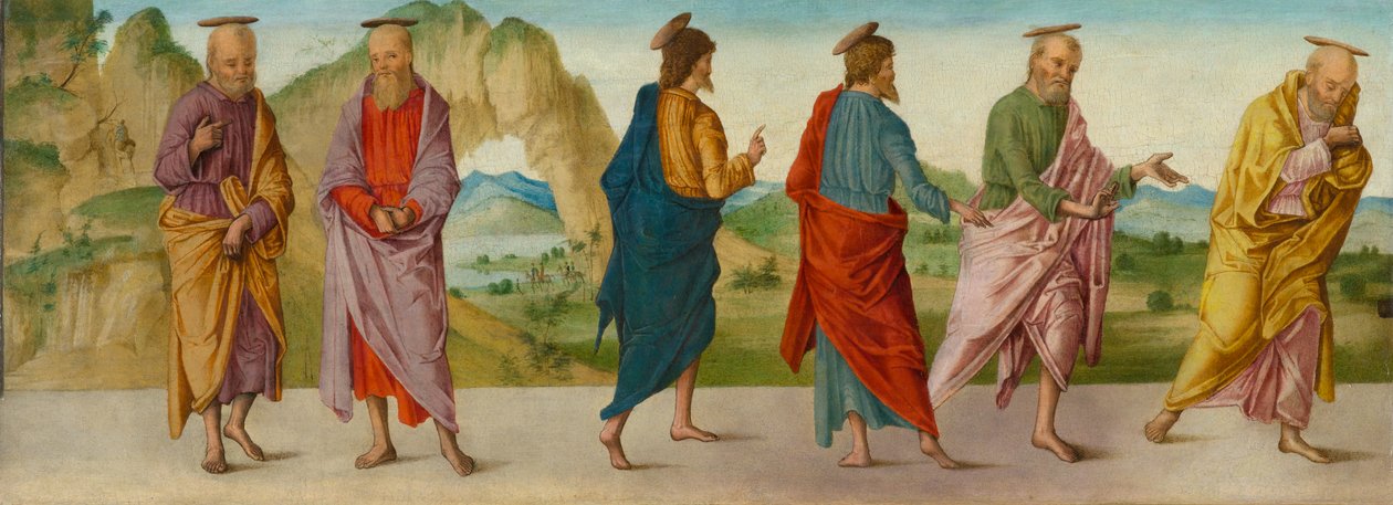 The Miracle of the Catafalque (paneeli A), noin 1500-1506 (tempera paneelissa) tekijältä Lorenzo Costa