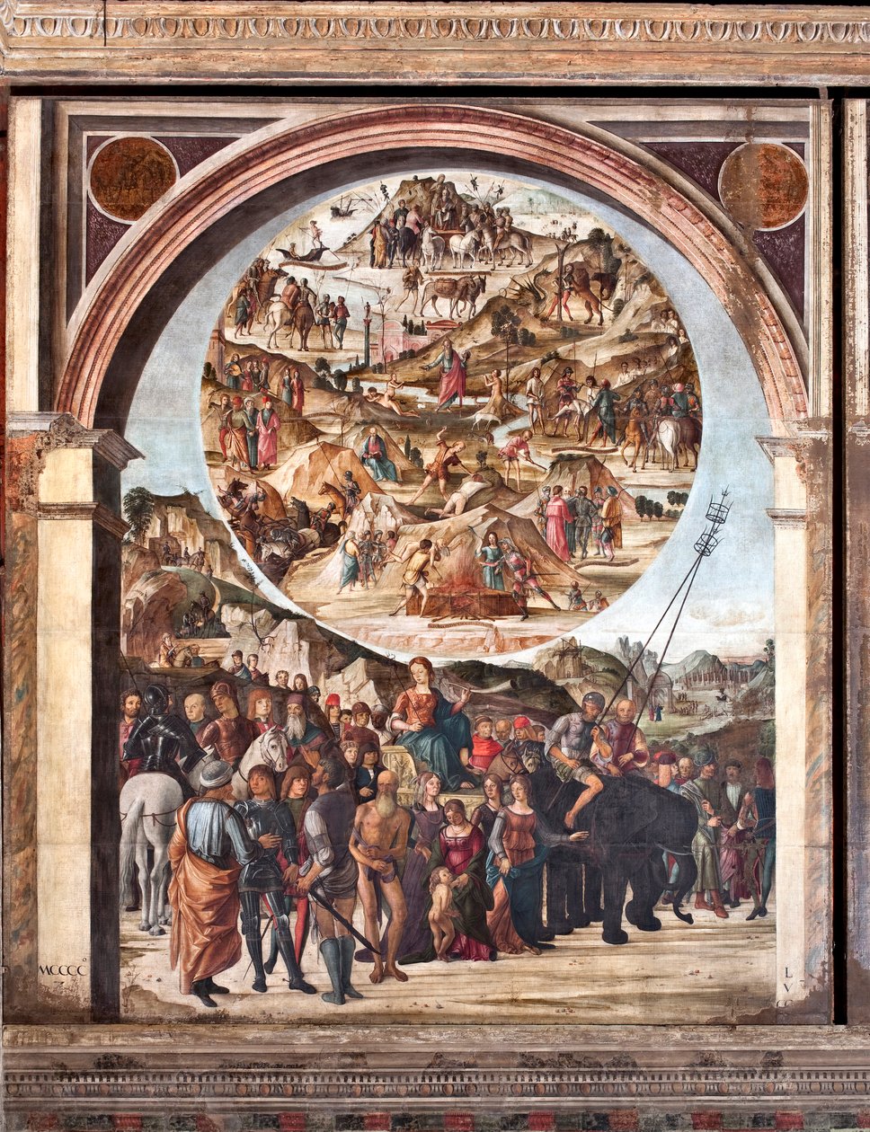 Triumph of Fame, jaksot Vanhasta testamentista, kohtauksia marttyyreista (maalaus tekijältä Lorenzo Costa