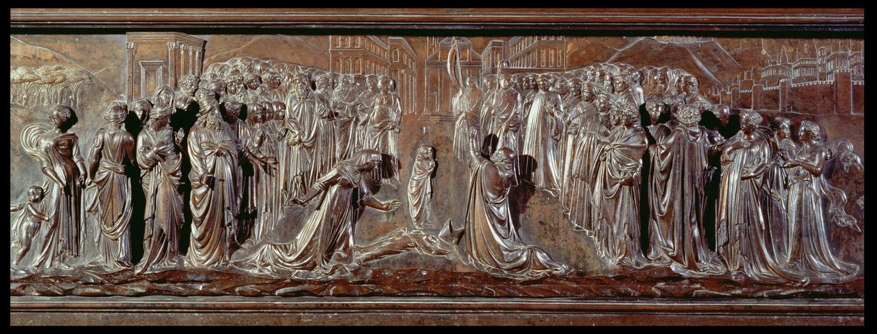 Pyhän Zenobiuksen pyhäkkö, reliefin yksityiskohta, n.1432-42, pronssi yksityiskohta 97641:stä tekijältä Lorenzo Ghiberti