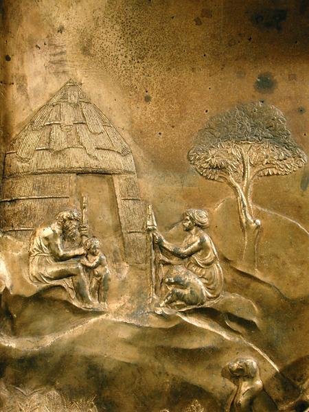 Kainin ja Abelin tarina, yksityiskohta alkuperäisestä kastekappelin East Doors -paneelista tekijältä Lorenzo Ghiberti