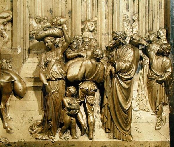 Josephin tarina, yksityiskohta alkuperäisestä kastekappelin East Doors -paneelista tekijältä Lorenzo Ghiberti