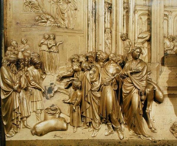 Josephin tarina, yksityiskohta hopeakupin löydöstä, alkuperäisestä kastekappelin East Doors -paneelista tekijältä Lorenzo Ghiberti