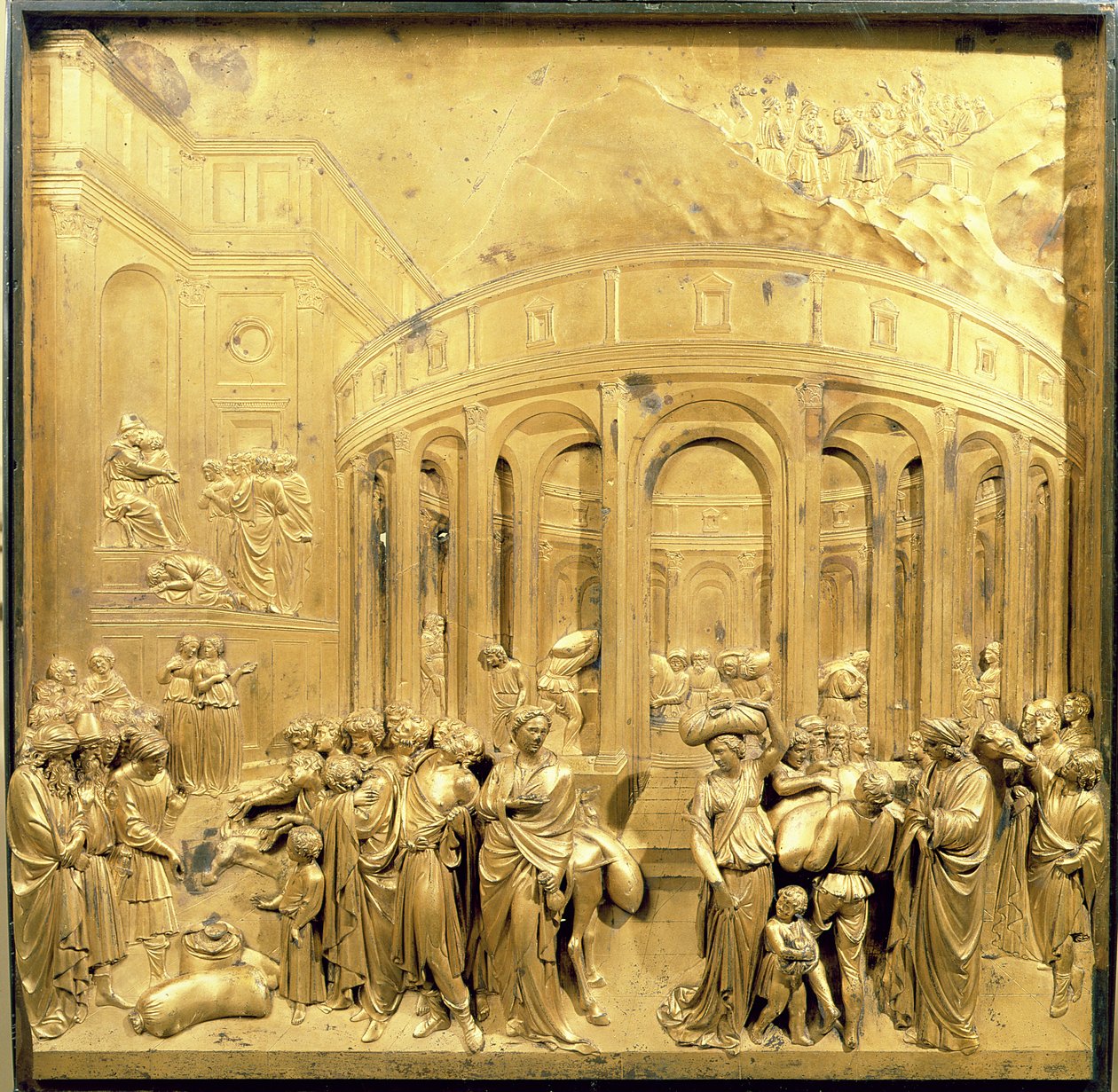 Joosefin tarina, alkuperäinen paneeli kastekappelin East Doorsista, 1425-52 (kullattua pronssia) (kunnostuksen jälkeinen) tekijältä Lorenzo Ghiberti