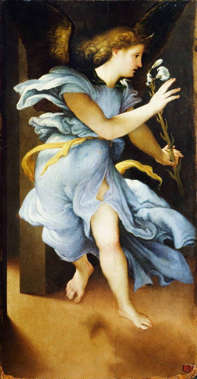 Anuncing Angel, noin 1525, kirjoittanut Lorenzo Lotto (1480 ca-1556), öljy paneelille, 82x42 cm tekijältä Lorenzo Lotto