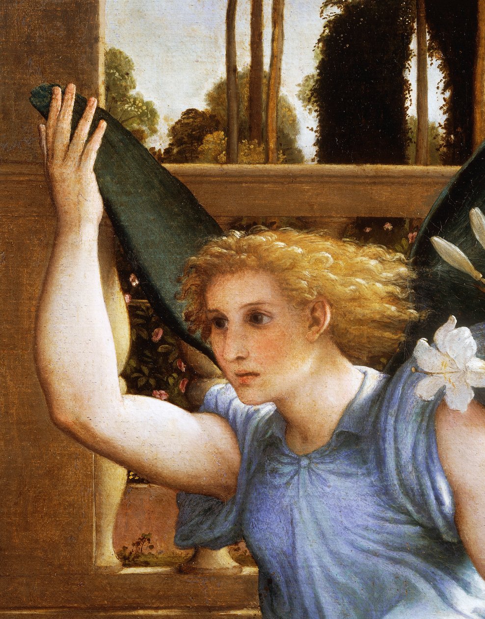 Ilmoitava enkeli, yksityiskohta Marian ilmestyksestä, n. 1434, kirjoittanut Lorenzo Lotto (1480-1556), öljy kankaalle tekijältä Lorenzo Lotto