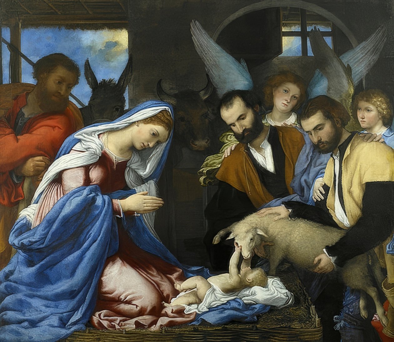 Kristus-lapsen palvonta. Noin 1534 tekijältä Lorenzo Lotto