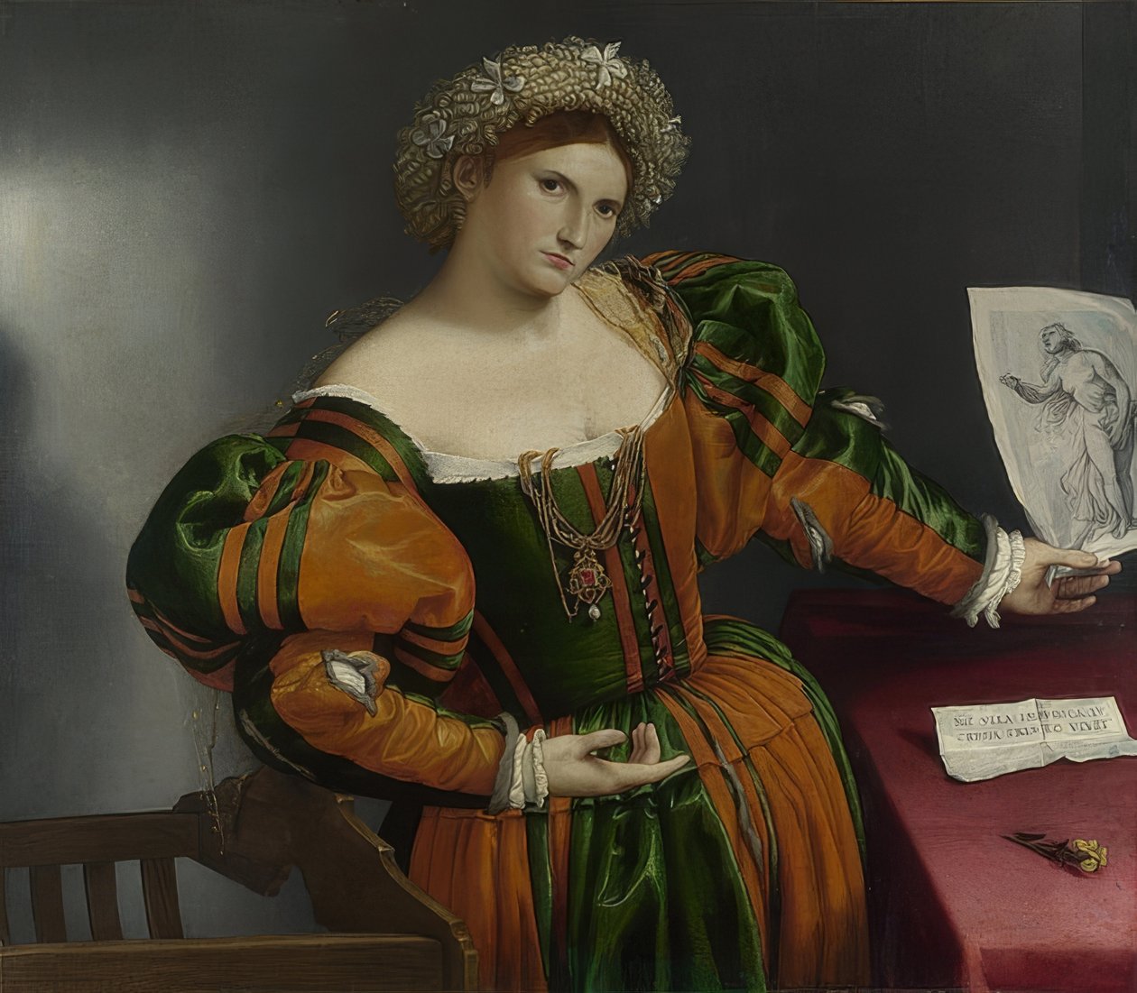Naisen muotokuva (Lucretia). Noin 1530-32 tekijältä Lorenzo Lotto
