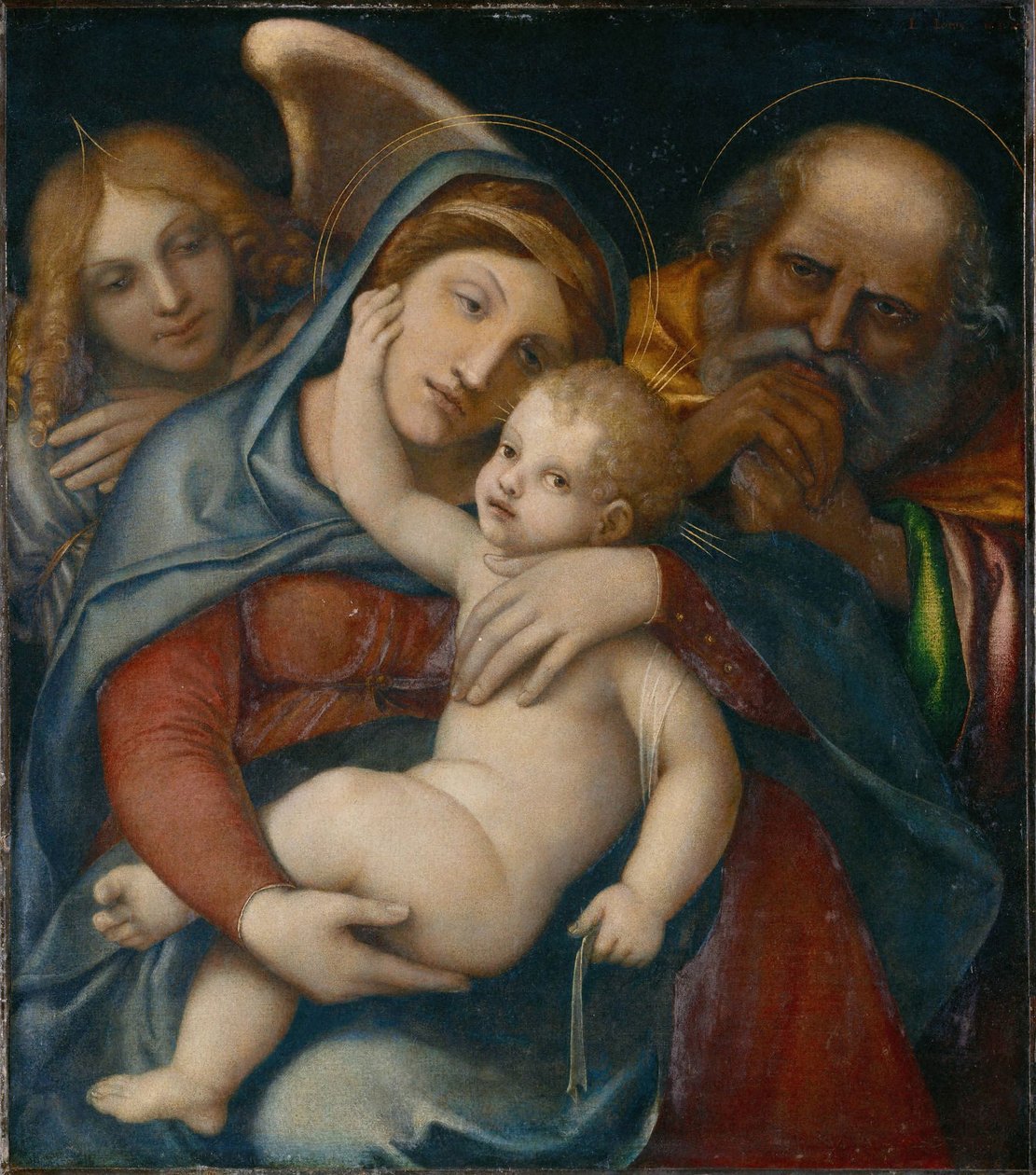 Pyhä perhe ja enkeli Gabriel tekijältä Lorenzo Lotto