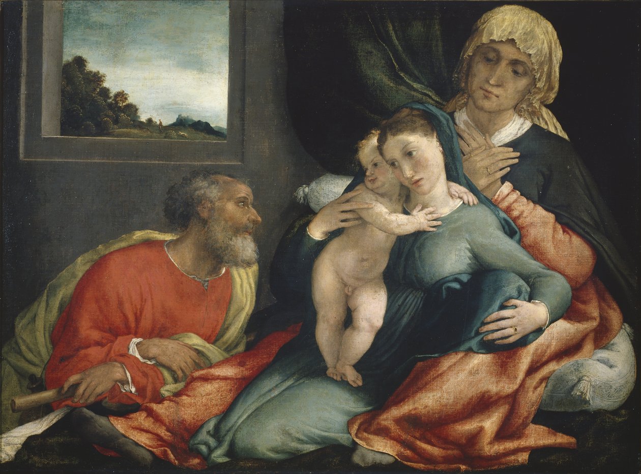 Pyhä perhe pyhien Annan ja Joakimin kanssa, 1535? tekijältä Lorenzo Lotto