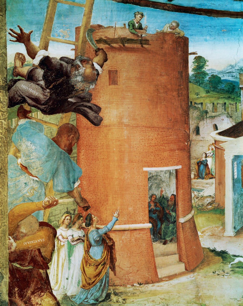 Capella Suardin vasen puoli, Santa Barbaran kirkko Bergamossa... (seinämaalaus) tekijältä Lorenzo Lotto