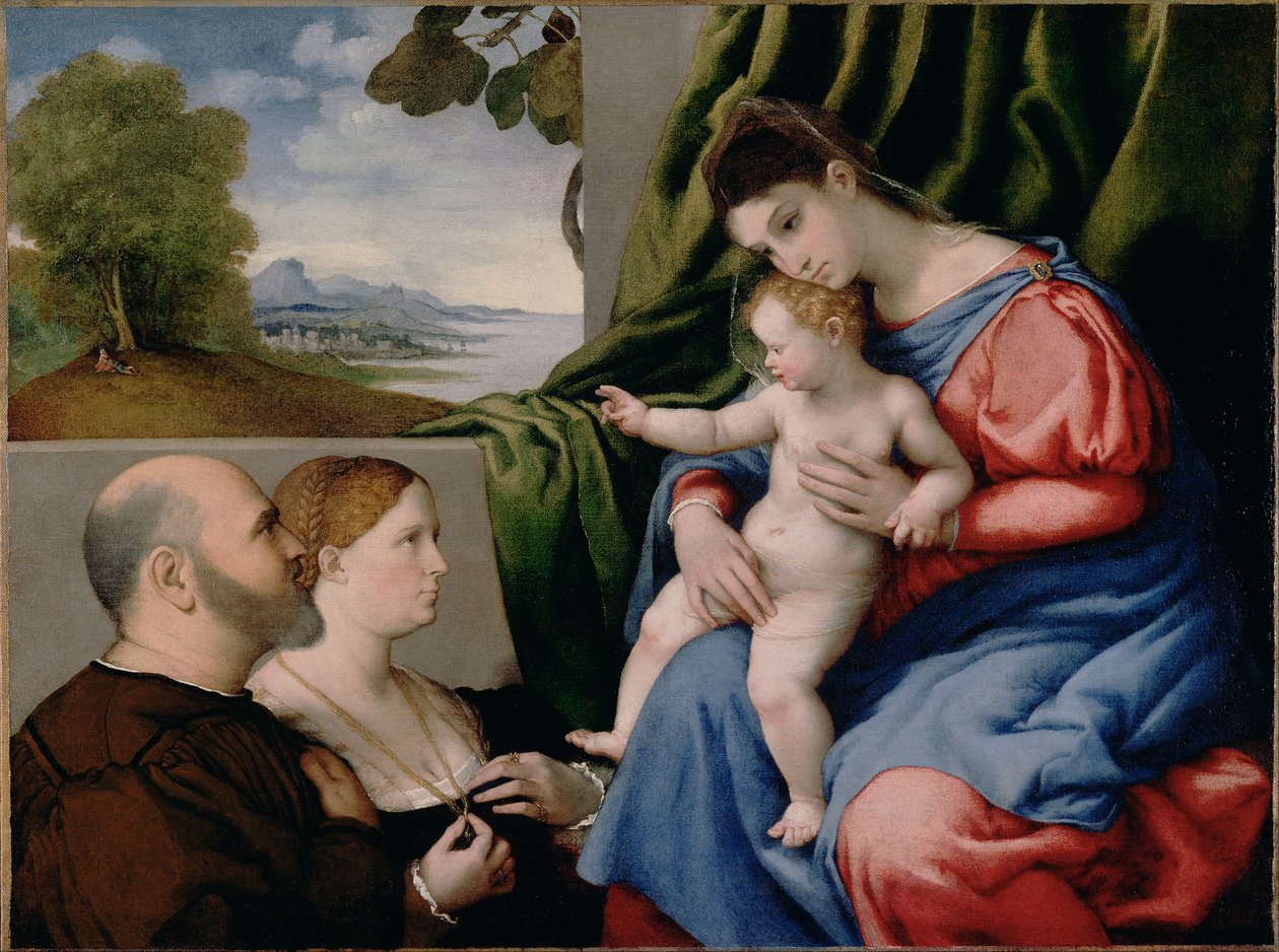 Madonna ja lapsi sekä kaksi lahjoittajaa tekijältä Lorenzo Lotto