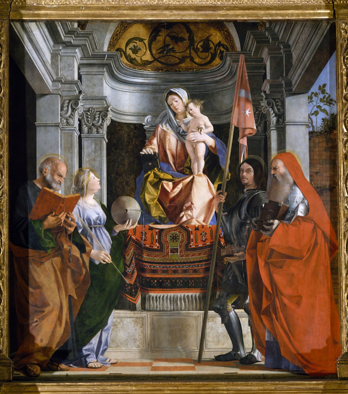 Madonna lapsen ja pyhien kanssa, yksityiskohta Santa Cristina al Tiverone alttaritaulusta tekijältä Lorenzo Lotto