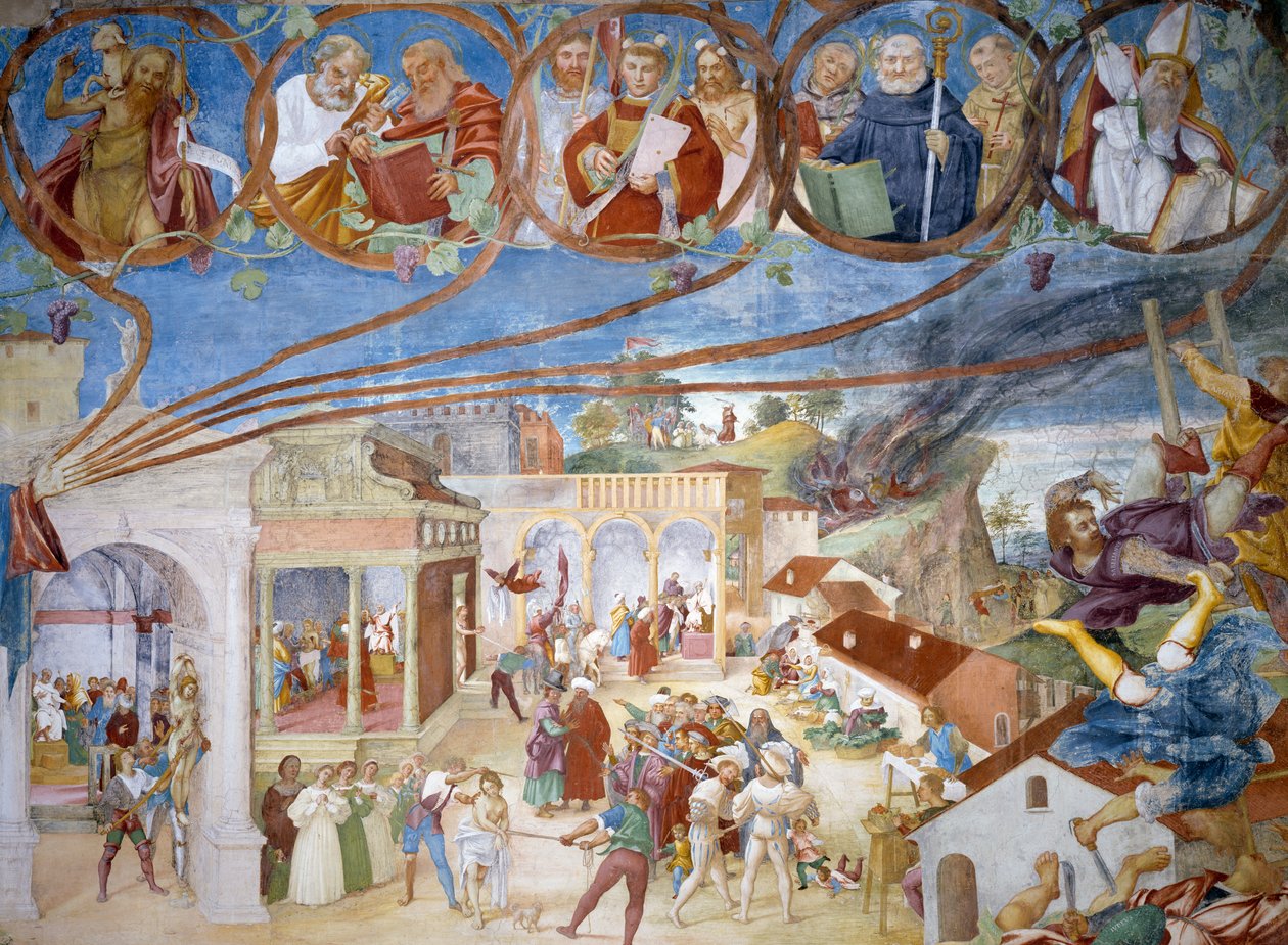Pyhän Barbaran marttyyrikuolema, yksityiskohta Saint Barbaran tarinoista tekijältä Lorenzo Lotto