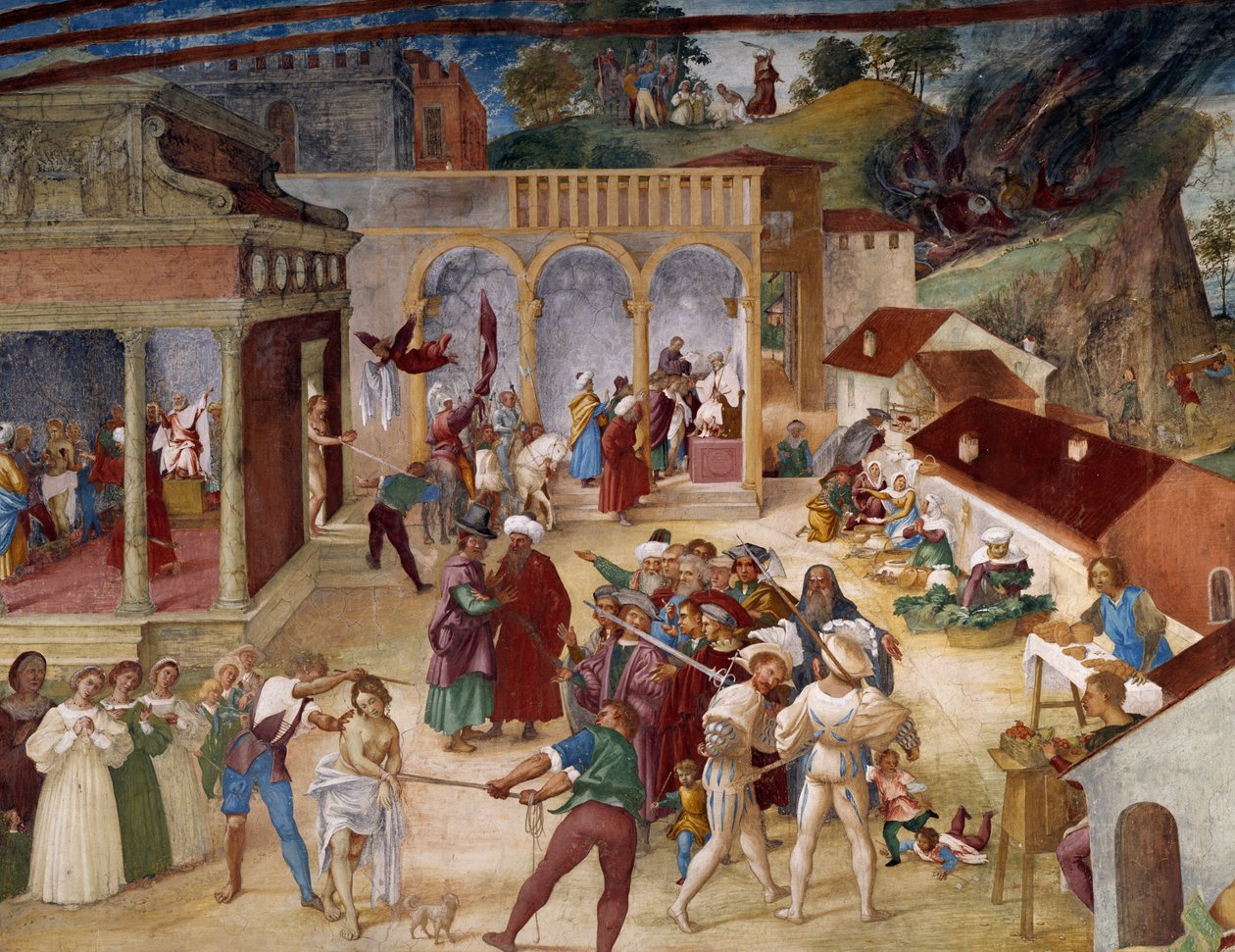 Pyhän Barbaran marttyyrikuolema, freskon yksityiskohta Stories of Saint Barbarasta tekijältä Lorenzo Lotto