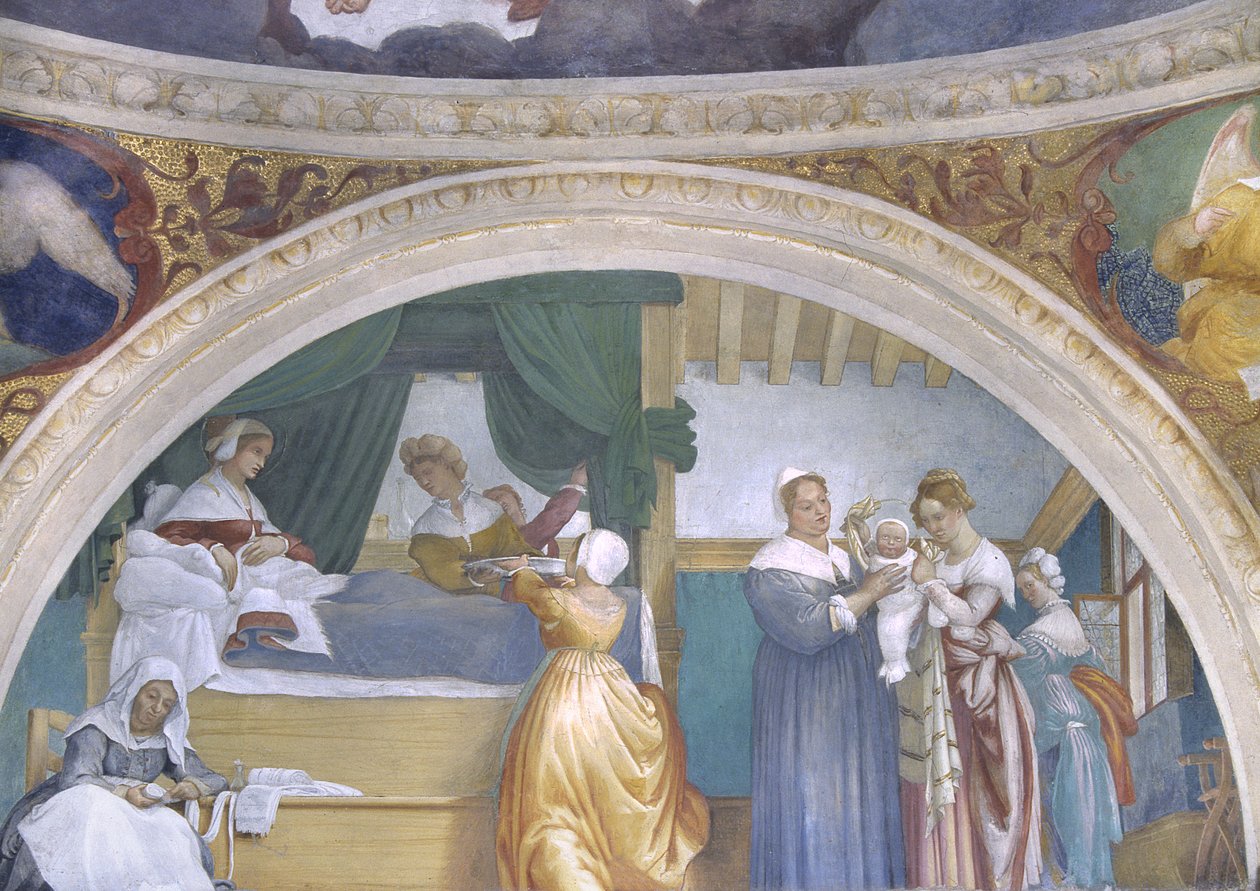 Neitsyt Marian syntymä, Loton kappelin lunetti, 1525. tekijältä Lorenzo Lotto