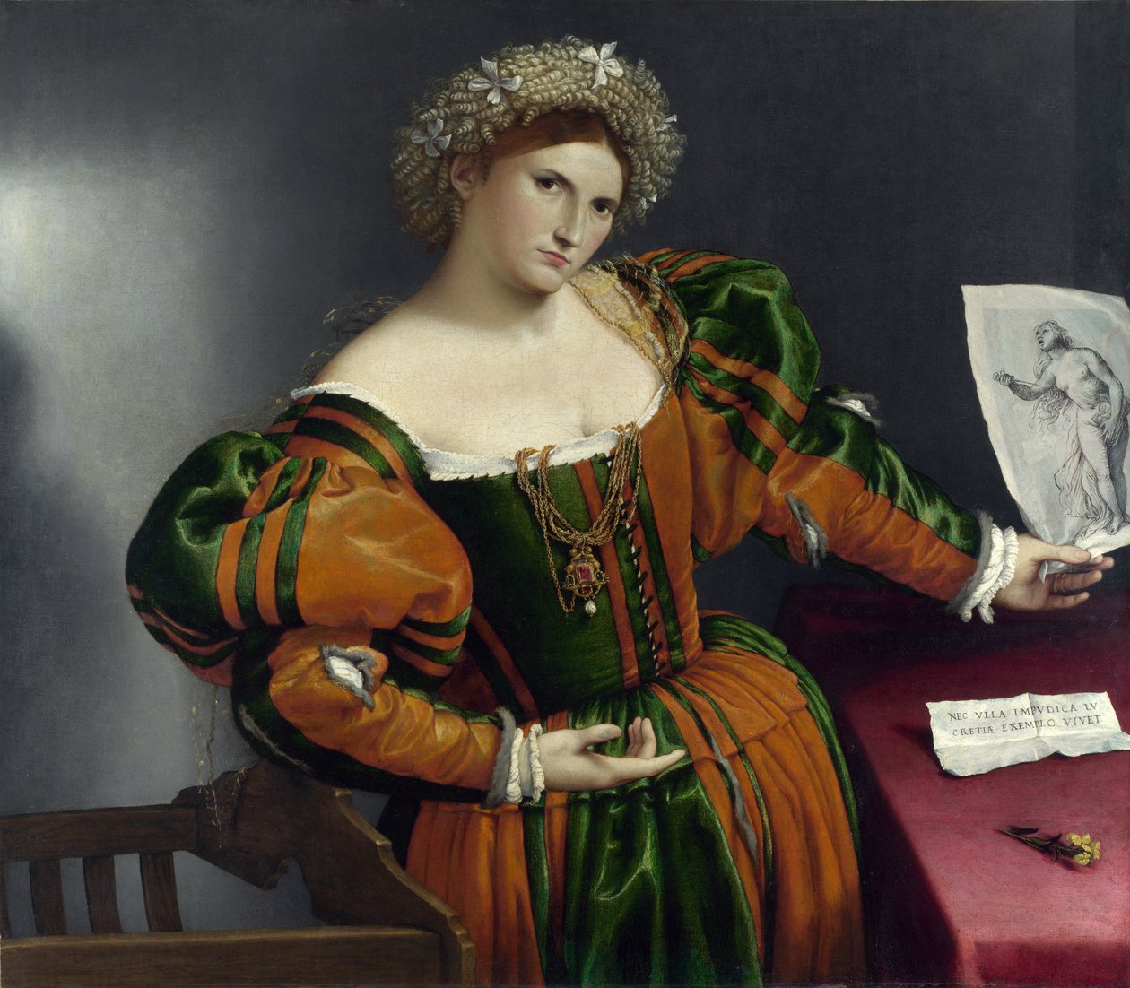 Porträt einer Venezianerin ja Lucrezia tekijältä Lorenzo Lotto