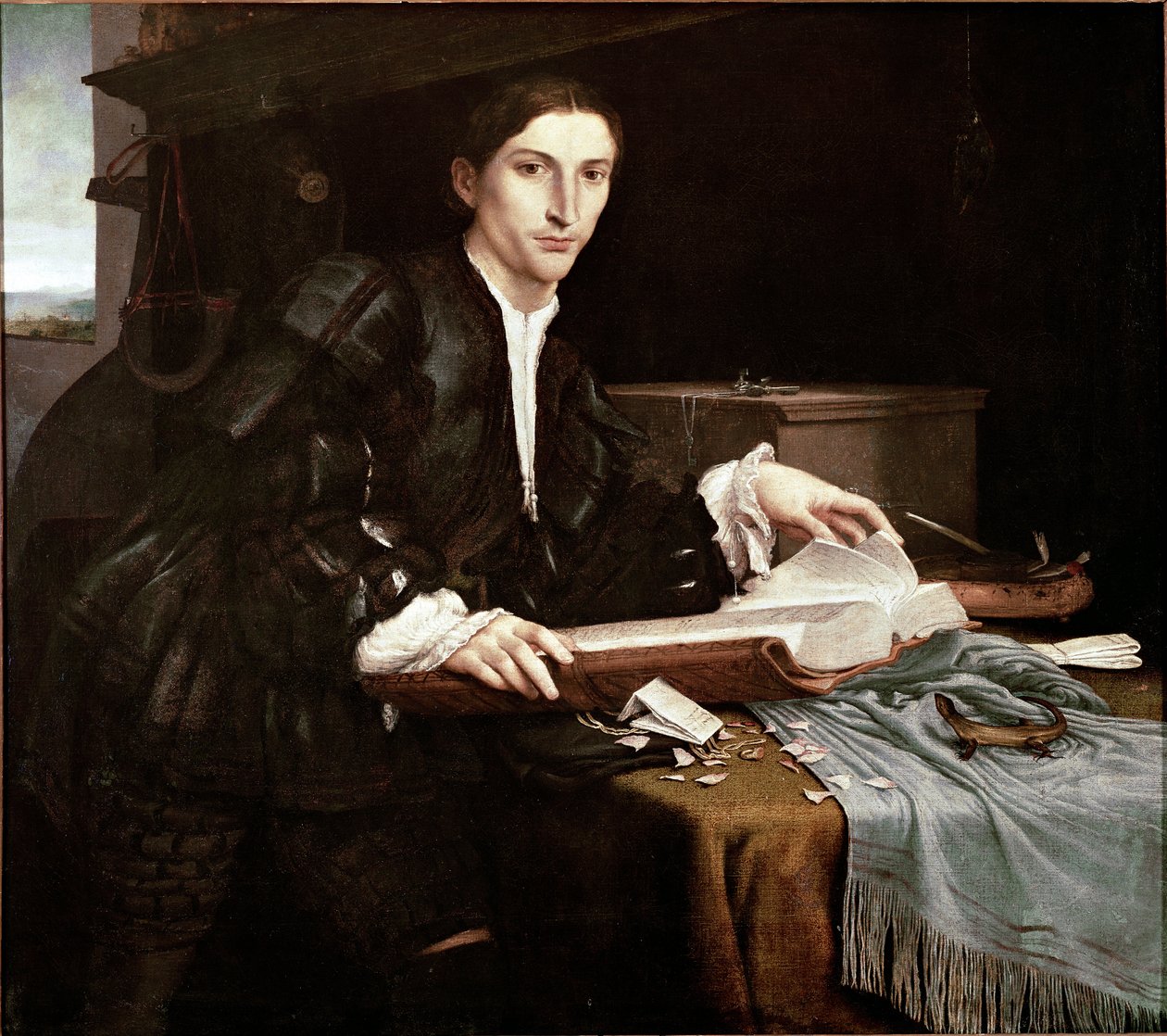 Muotokuva herrasmiehestä toimistossaan (öljy kankaalle tekijältä Lorenzo Lotto