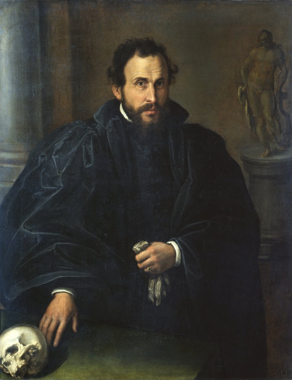 Muotokuva miehestä, jolla on pääkallo, n. 1545 tekijältä Lorenzo Lotto