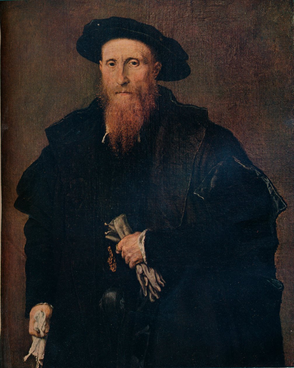 Muotokuva herrasmiehestä hansikkaissa, 1543, 1930. tekijältä Lorenzo Lotto
