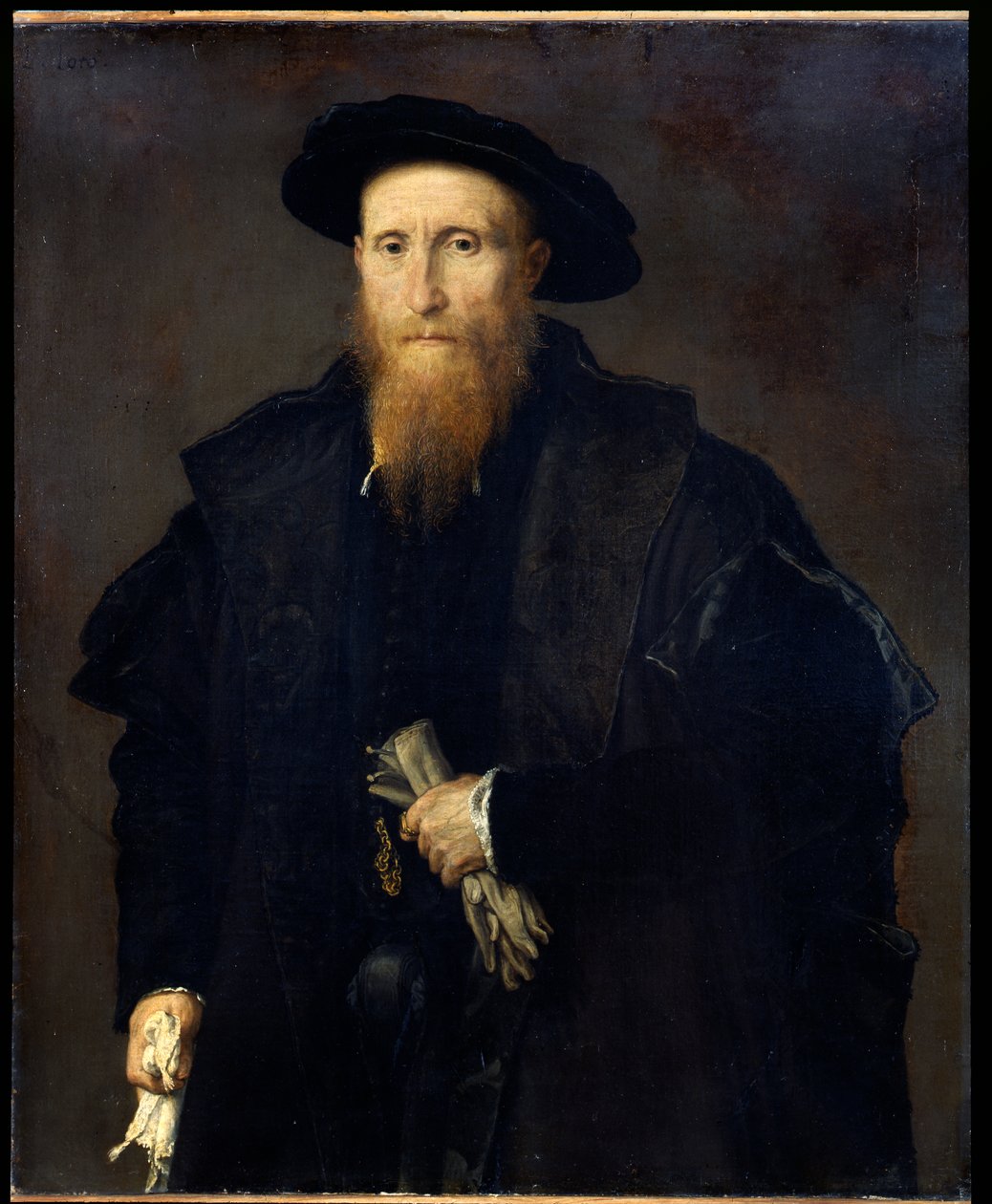 Muotokuva iäkkäästä herrasmiehestä käsineillä (Liberale da Pinedel?) tekijältä Lorenzo Lotto