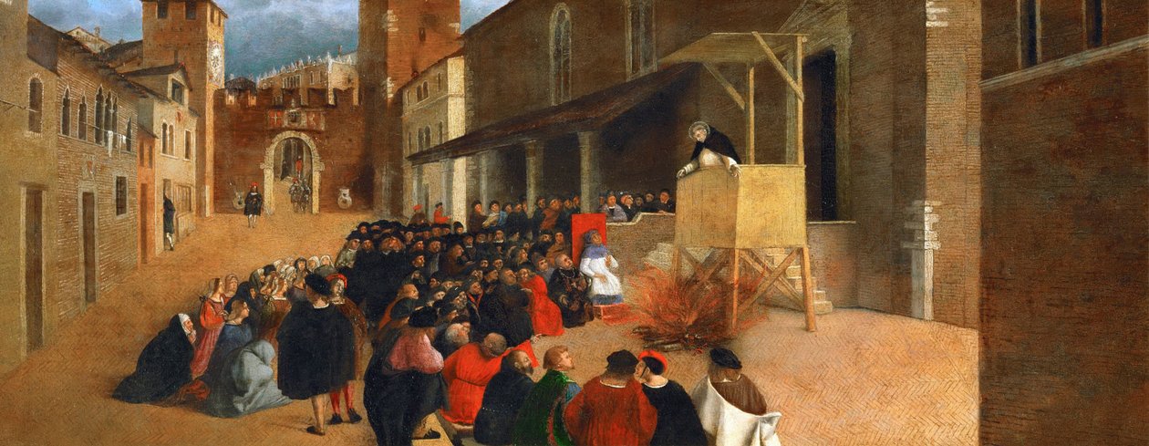 Renessanssi: Pyhä Dominic (1170-1221) saarnaa Recanati par Lottossa, Lorenzossa (1480-1556) tekijältä Lorenzo Lotto