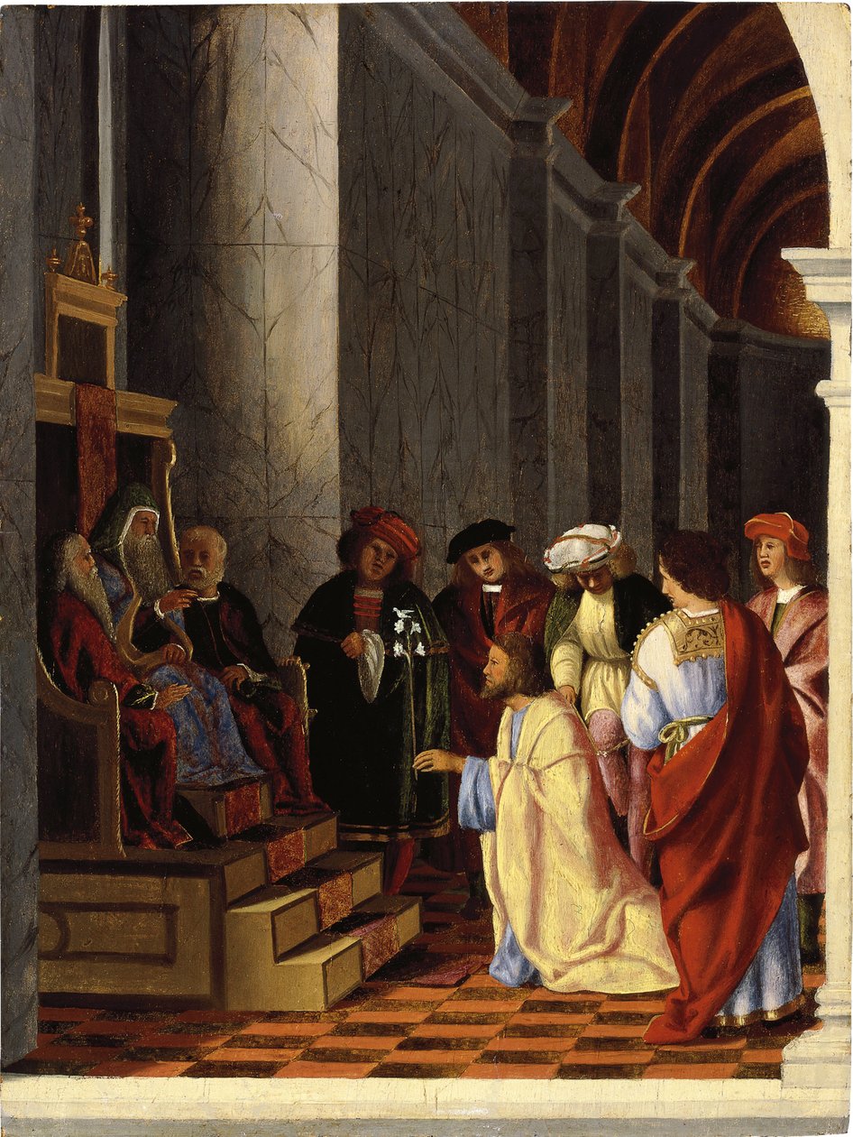 Pyhä Joosef ylipapin edessä tekijältä Lorenzo Lotto