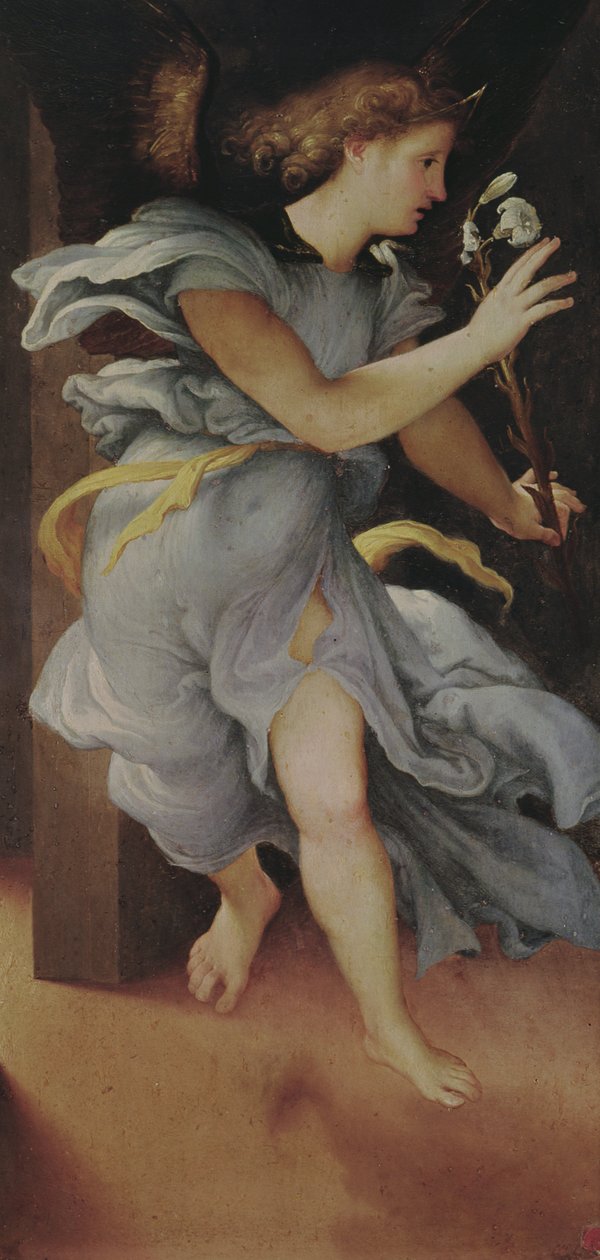 Arkkienkeli Gabriel, vasen paneeli Marian ilmestyksestä (katso myös 228514) tekijältä Lorenzo Lotto