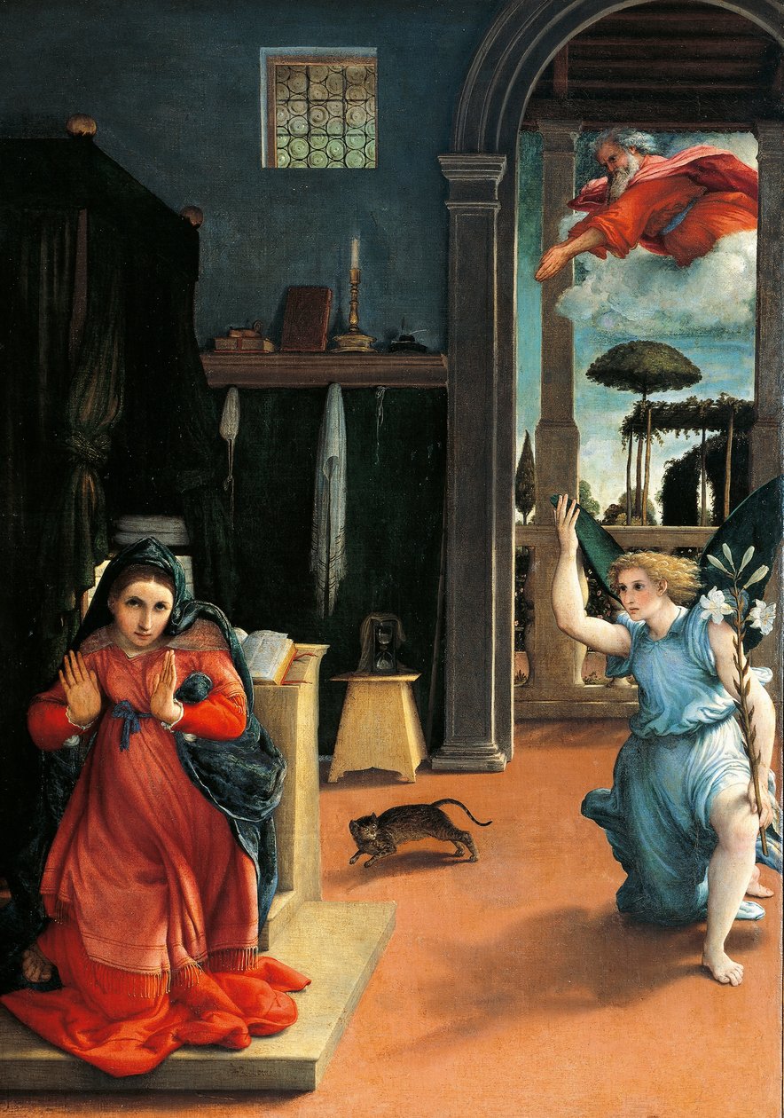 The Recanati Annunciation, noin 1532, kirjoittanut Lorenzo Lotto (1480 ca-1556), öljy kankaalle tekijältä Lorenzo Lotto
