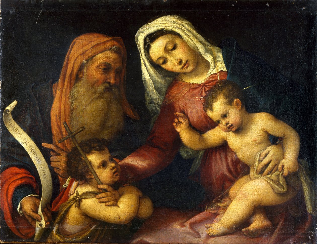 Neitsyt ja lapsi sekä pyhimykset Sakarias ja Johannes Kastaja. tekijältä Lorenzo Lotto