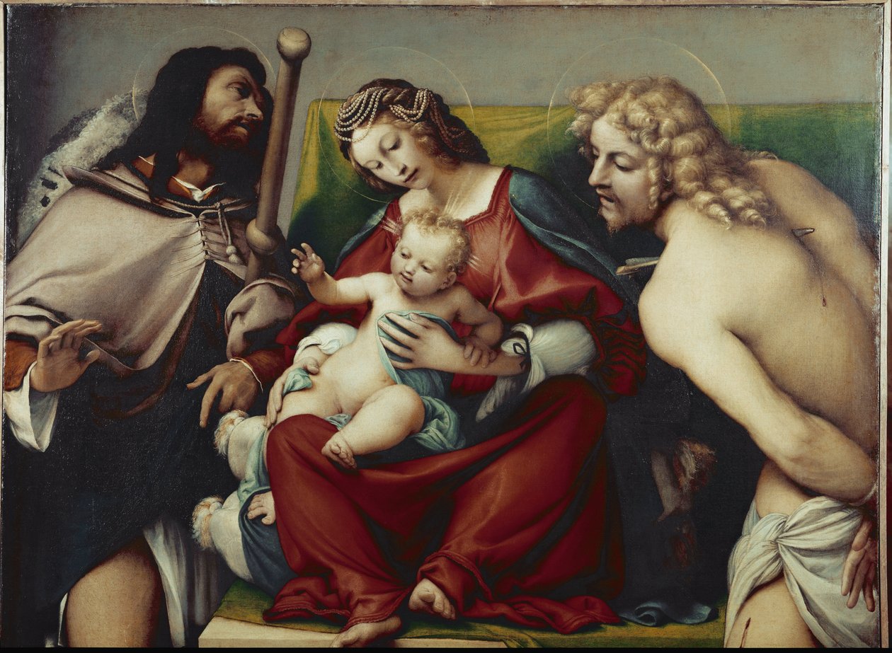 Neitsyt ja lapsi Pyhän Rochin ja Pyhän Sebastianin kanssa (noin 1518, öljy kankaalle) tekijältä Lorenzo Lotto