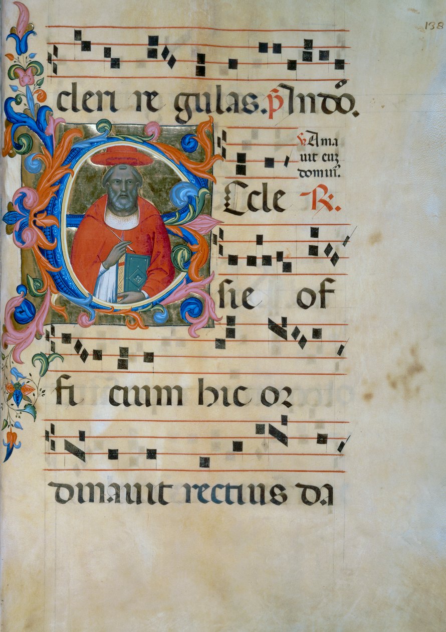 Valaistu nimikirjain San Girolamon hahmolla (Corale 5, n. 138), Santa Maria degli Angelin kuorokirjaan 5 tekijältä Lorenzo Monaco